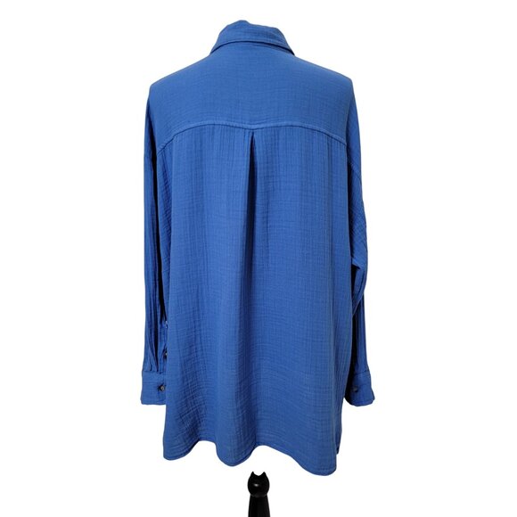 Old Navy Size XL Blue Crinkle Gauze Button-Down Shirt, NEW with Tag - Picture 6 of 15